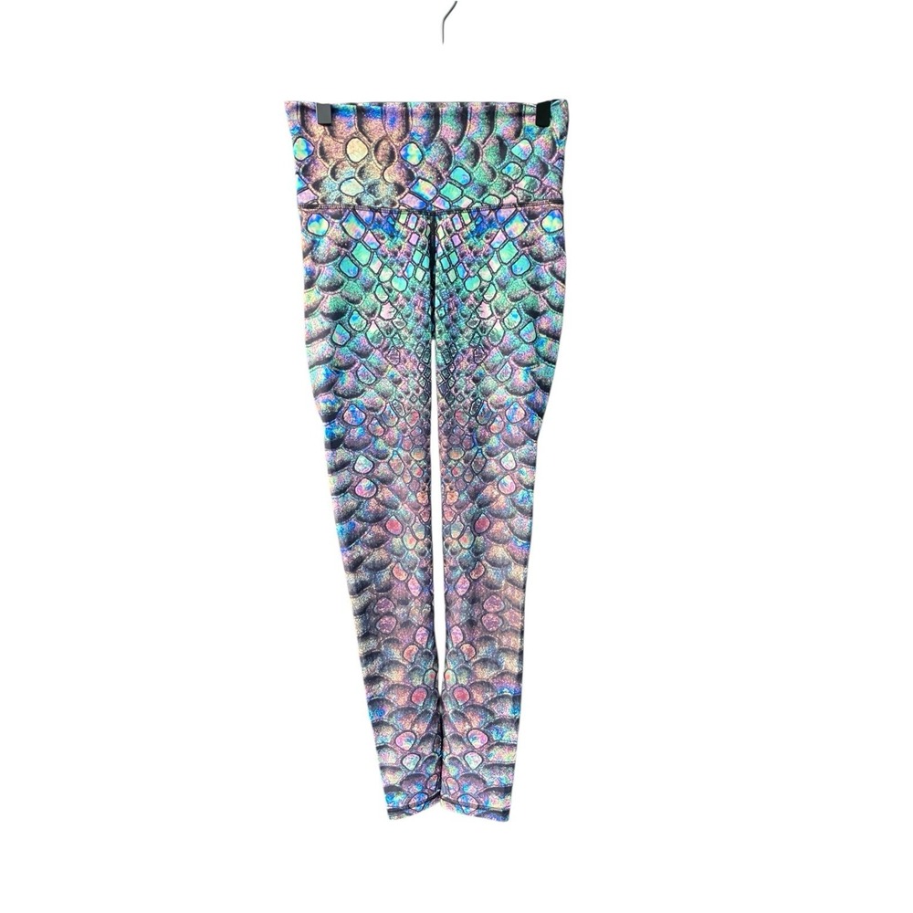 Resoluna Womens Dragon Mermaid Scale Yoga Leggings Multicolor Teal Purple Size M